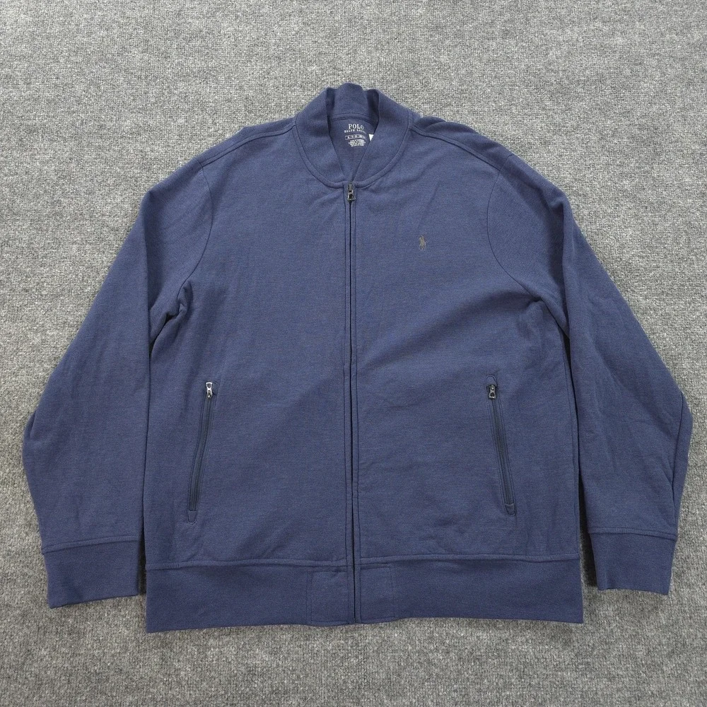 Polo Ralph Lauren Sweatshirt Mens XL Blue Full Zip Mock Neck Pony Logo Viscose